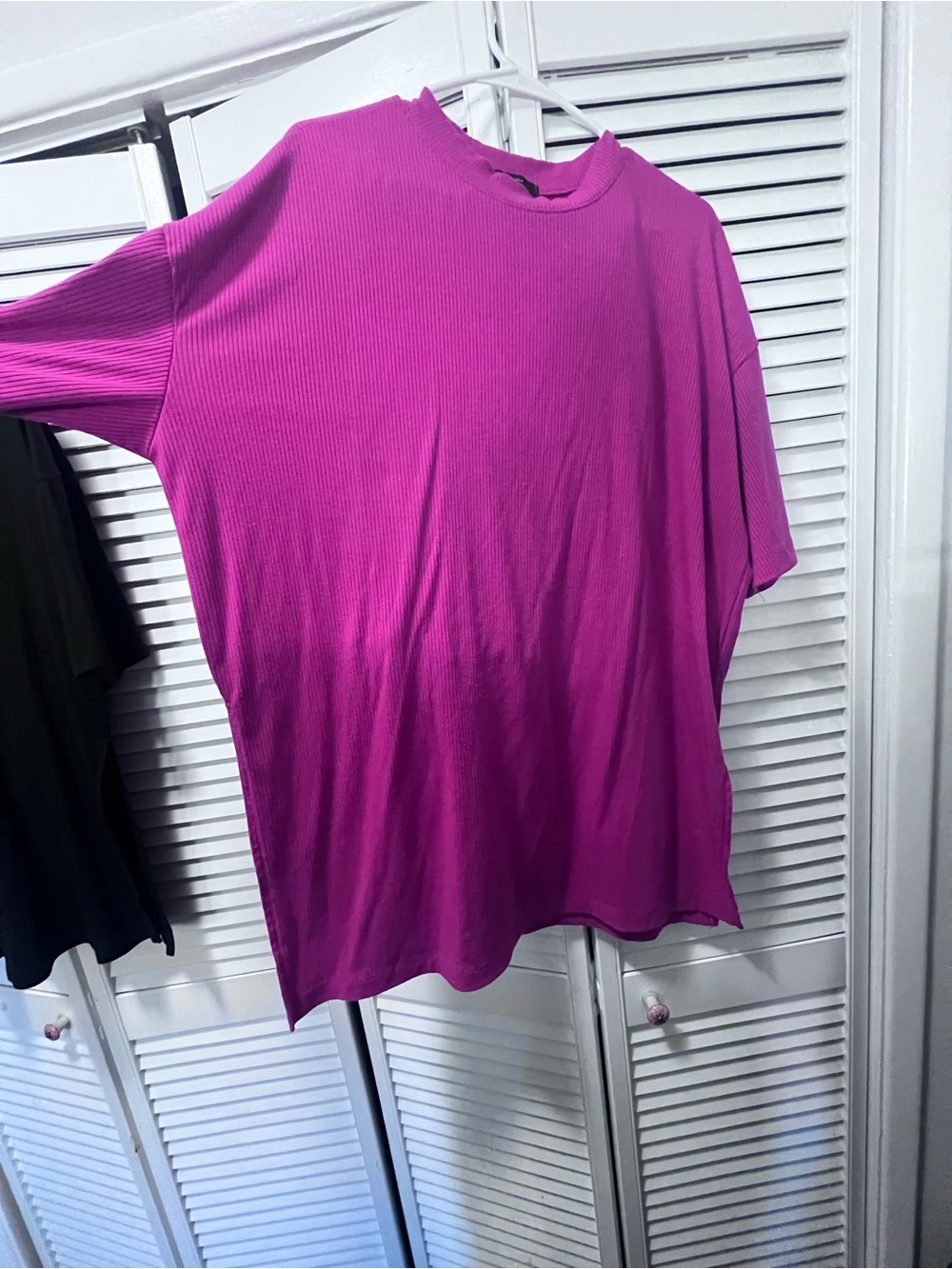 Dressed in LALA Bright Fuchsia Ribbed Short-Sleeve Top and matching pants